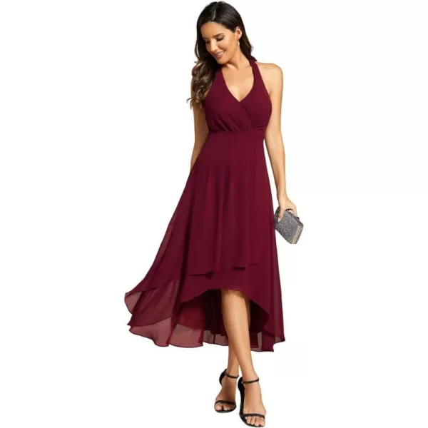 EverPretty Womens Summer Dresses Halter Neck High Low Hem Chiffon Wedding Guest Dress 11926Burgundy