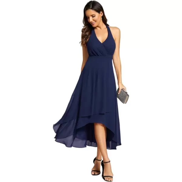 EverPretty Womens Summer Dresses Halter Neck High Low Hem Chiffon Wedding Guest Dress 11926Navy Blue