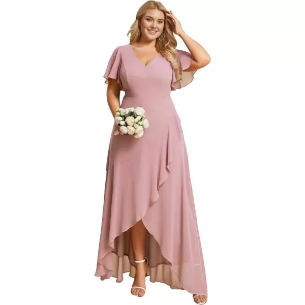 EverPretty Womens Summer V Neck High Low Chiffon Plus Size Curvy Semi Formal Wedding Guest Dresses with Sleeves 1749DAPHDusty Rose