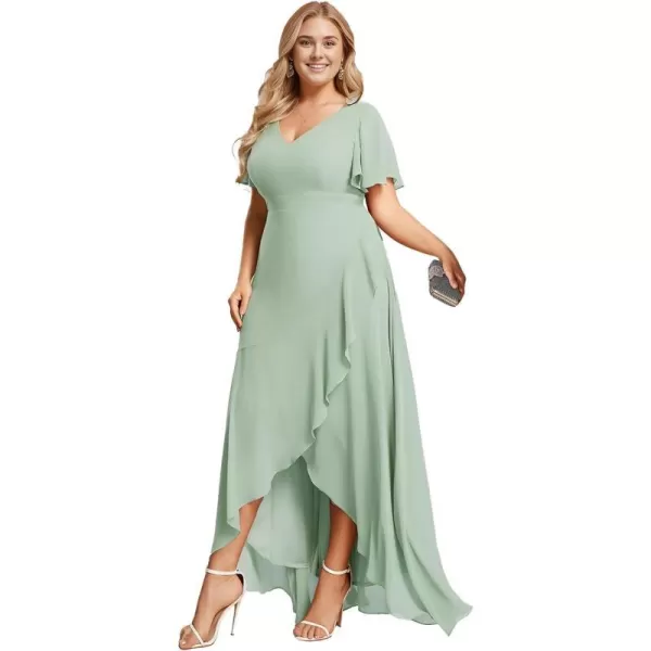 EverPretty Womens Summer V Neck High Low Chiffon Plus Size Curvy Semi Formal Wedding Guest Dresses with Sleeves 1749DAPHMint Green