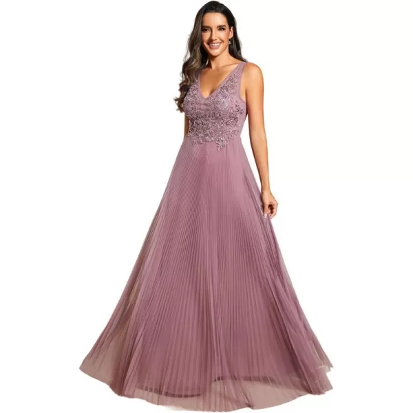 EverPretty Womens Trendy Tulle V Neck Appliques Pleated Evening Dresses 01983Orchid