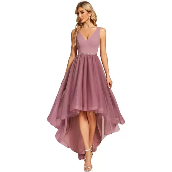 EverPretty Womens Tulle HighLow VNeck Pleated Summer Prom Dress with Beaded 01769Orchid