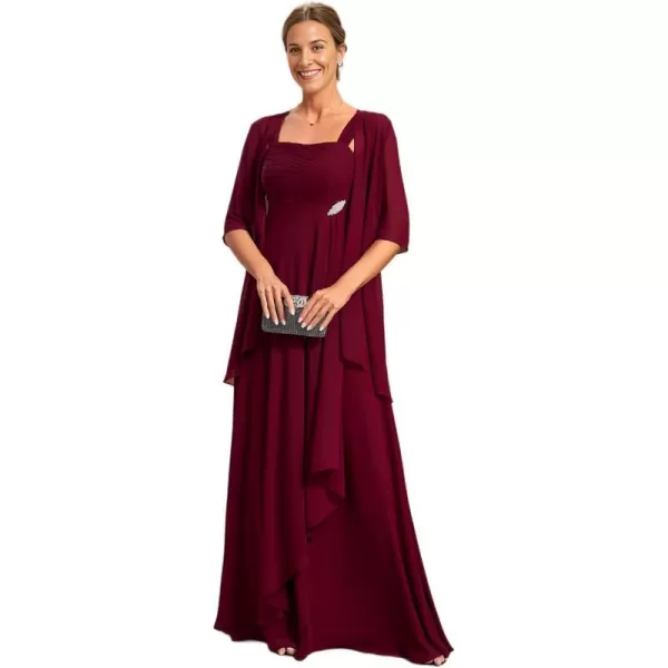 EverPretty Womens Two Pieces Chiffon A Line Ruched Mother of The Bride Dress with Jacket 01835Burgundy