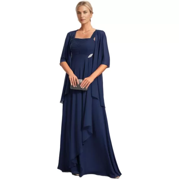 EverPretty Womens Two Pieces Chiffon A Line Ruched Mother of The Bride Dress with Jacket 01835Navy Blue