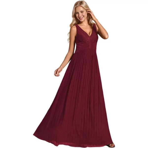 EverPretty Womens V Neck A Line High Waist Glitter Pleated Maxi Prom DressBburgundy