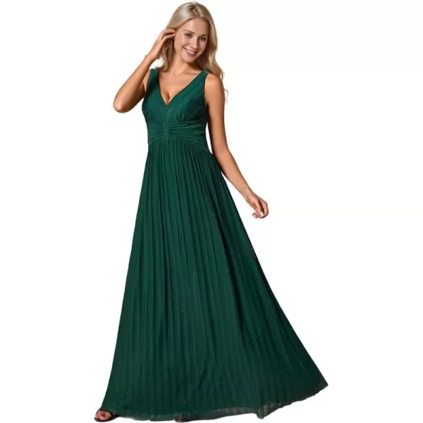 EverPretty Womens V Neck A Line High Waist Glitter Pleated Maxi Prom DressBdark Green