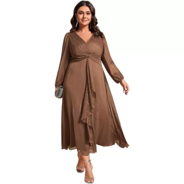 EverPretty Womens V Neck A Line Pleated Tea Length Plus Size Midi Semi Fromal Dress 01977DAEmperador