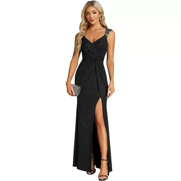 EverPretty Womens V Neck Bodycon Sleeveless Split Maxi Evening Dresses 01888Black