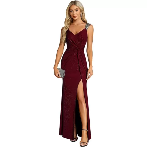 EverPretty Womens V Neck Bodycon Sleeveless Split Maxi Evening Dresses 01888Burgundy