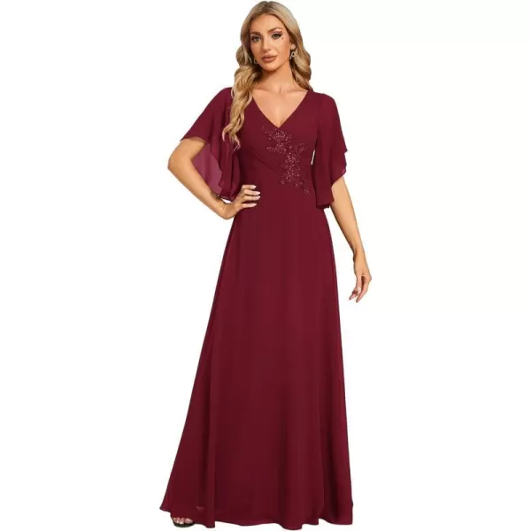 EverPretty Womens V Neck Half Sleeves A Line Applique Maxi Evening Dresses 02033Burgundy