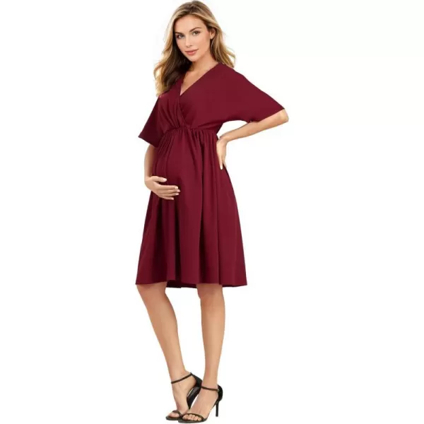 EverPretty Womens V Neck Half Sleeves A Line Knee Length Wrap Dress Casual Dresses Maternity Dresses 01801EYBurgundy