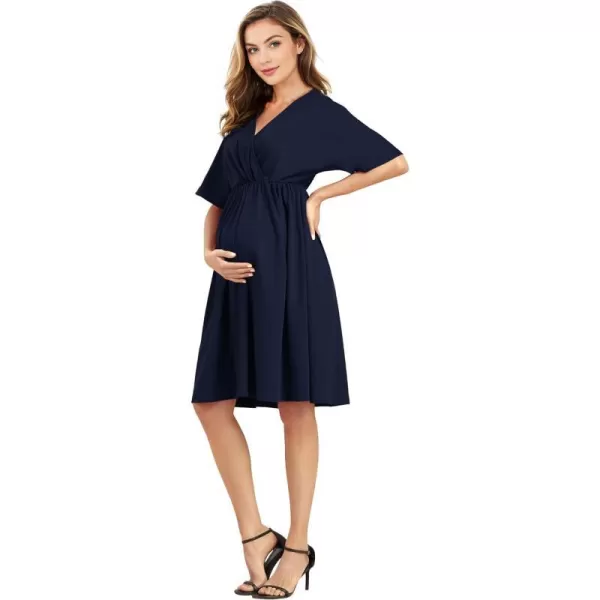 EverPretty Womens V Neck Half Sleeves A Line Knee Length Wrap Dress Casual Dresses Maternity Dresses 01801EYNavy Blue