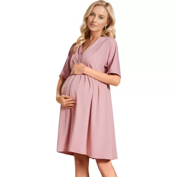 EverPretty Womens V Neck Half Sleeves A Line Knee Length Wrap Dress Casual Dresses Maternity Dresses 01801USADusty Rose