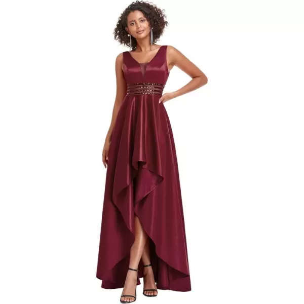 EverPretty Womens V Neck High Low Satin Prom Evening Dress Cocktail Gowns 0877Burgundy