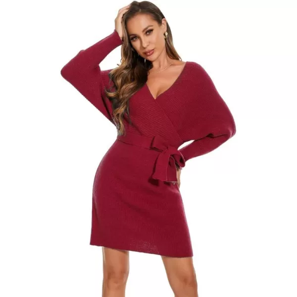 EverPretty Womens V Neck Long Sleeve Knit Bodycon Knee Length Sweater Dresses 40393Burgundy