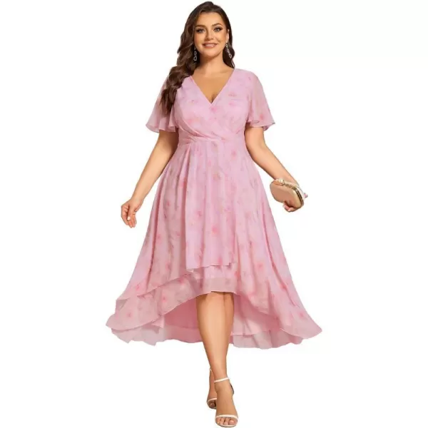 EverPretty Womens V Neck Pleated Plus Size Ruffle Sleeves High Low Semi Formal Dresses 02084DAPHLight Purple Roses