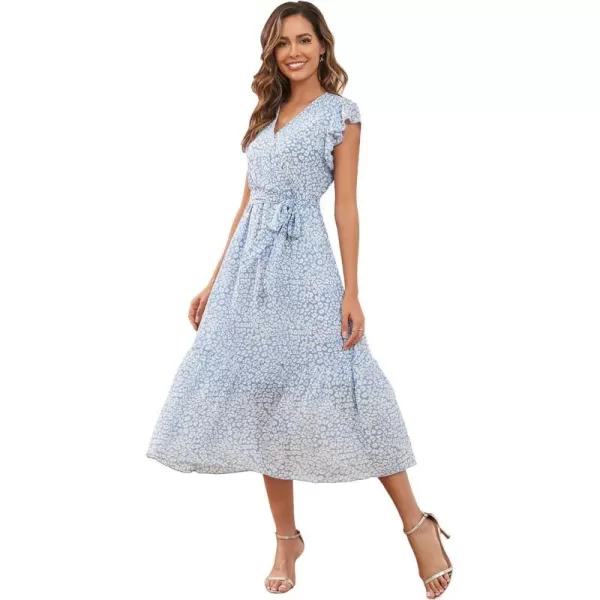 EverPretty Womens V Neck Ruffle Sleeve Tiered Floral Midi Summer Maxi Dress for Women 40401Blue