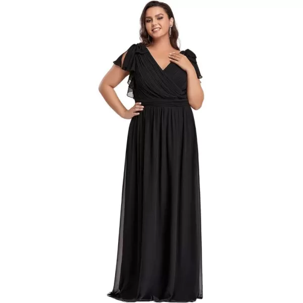 EverPretty Womens V Neck Short Sleeve Pleated Chiffon Formal Evening Party Dress 07709Black