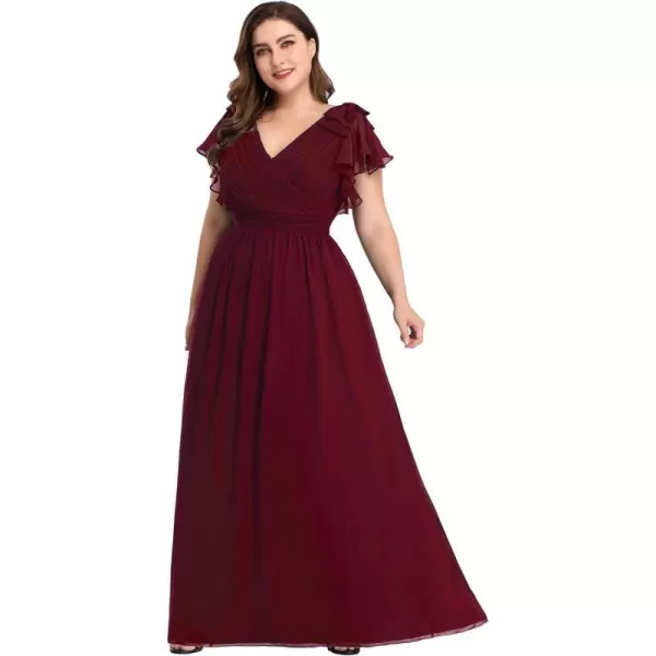 EverPretty Womens V Neck Short Sleeve Pleated Chiffon Formal Evening Party Dress 07709Burgundy