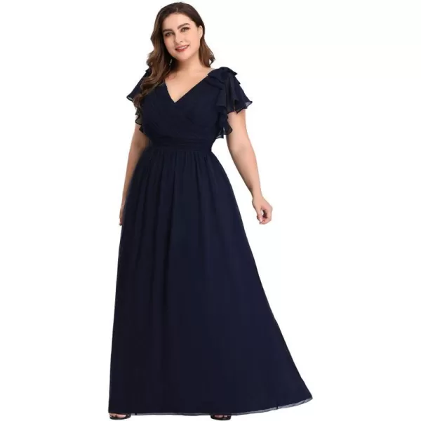 EverPretty Womens V Neck Short Sleeve Pleated Chiffon Formal Evening Party Dress 07709Navy Blue