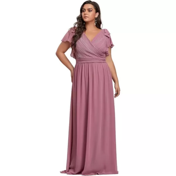 EverPretty Womens V Neck Short Sleeve Pleated Chiffon Formal Evening Party Dress 07709Orchid