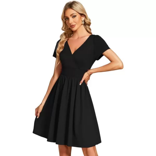 EverPretty Womens V Neck Short Sleeves ALine Mini Summer 2023 Casual Dresses 01791Black