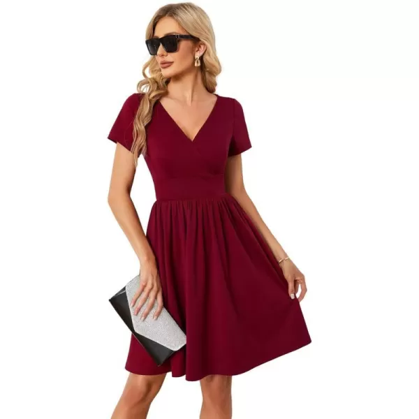 EverPretty Womens V Neck Short Sleeves ALine Mini Summer 2023 Casual Dresses 01791Burgundy