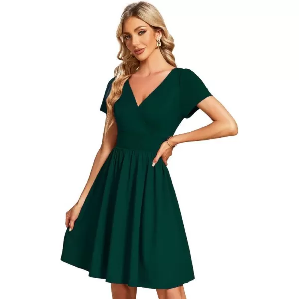 EverPretty Womens V Neck Short Sleeves ALine Mini Summer 2023 Casual Dresses 01791Dark Green