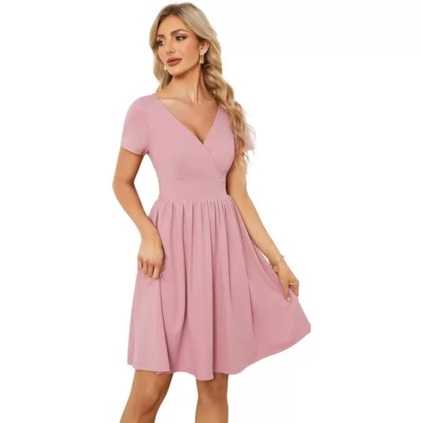 EverPretty Womens V Neck Short Sleeves ALine Mini Summer 2023 Casual Dresses 01791Dusty Rose