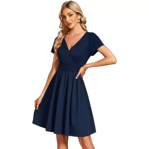 EverPretty Womens V Neck Short Sleeves ALine Mini Summer 2023 Casual Dresses 01791Navy Blue