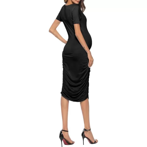 EverPretty Womens V Neck Short Sleeves Ruched Bodycon Knee Length Maternity Dress for Daily or Baby Shower 40056USABlack