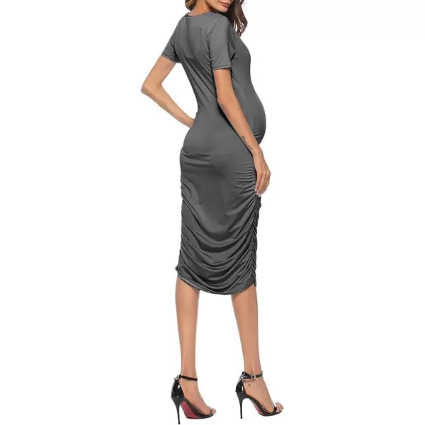 EverPretty Womens V Neck Short Sleeves Ruched Bodycon Knee Length Maternity Dress for Daily or Baby Shower 40056USAGrey