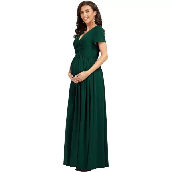 EverPretty Womens V Neck Short Sleeves Ruched Waist A Line Floor Length Maxi Maternity Dress Wrap Dress 01800EYDark Green