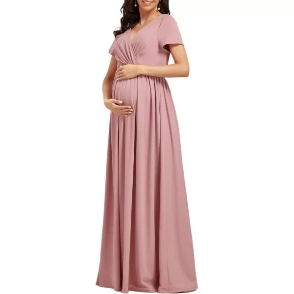 EverPretty Womens V Neck Short Sleeves Ruched Waist A Line Floor Length Maxi Maternity Dress Wrap Dress 01800EYDusty Rose