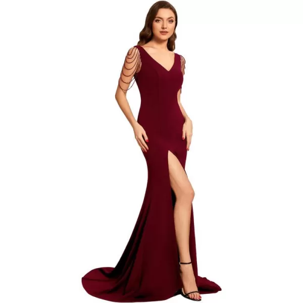 EverPretty Womens V Neck Sleeveless Bodycon Split Maxi Evening Dresses 01670Burgundy