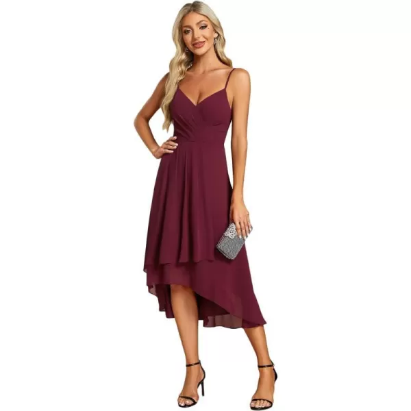 EverPretty Womens V Neck Sleeveless High Low Summer Dresses Chiffon Midi Formal Dress for Wedding Guest 21926Burgundy