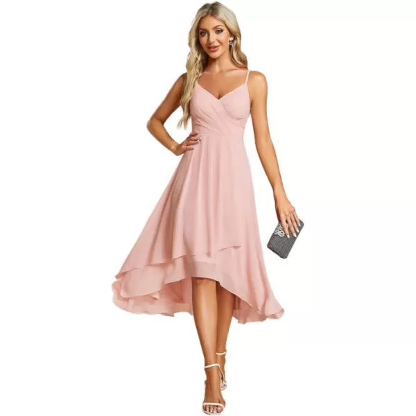 EverPretty Womens V Neck Sleeveless High Low Summer Dresses Chiffon Midi Formal Dress for Wedding Guest 21926Pink