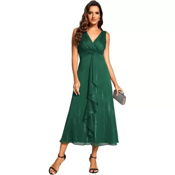 EverPretty Womens V Neck Sleeveless Pleated A Line Summer Dresses Midi Wedding Guest Dresses 11977Dark Green