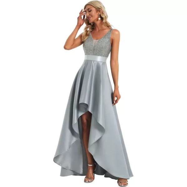 EverPretty Womens VNeck Aline HighLow Party Dress Long Evening Dress 0667Grey