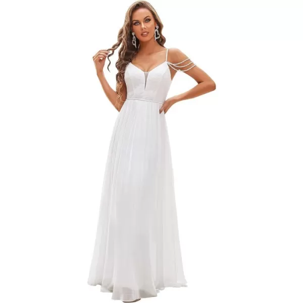 EverPretty Womens VNeck Beading Maxi Lace and Chiffon Prom Dress Wedding Dresses 90327White