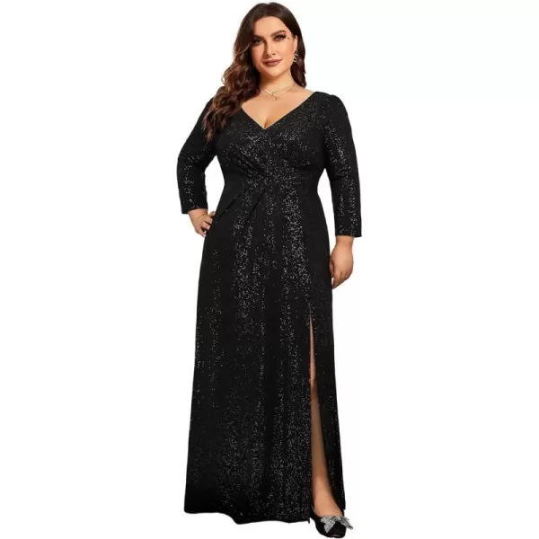 EverPretty Womens VNeck Glitter Dress Side Split Gliter Plus Size Semi Formal Dresses for Women 07505DABblack