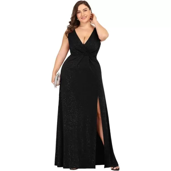 EverPretty Womens VNeck Glitter Dress Side Split Gliter Plus Size Semi Formal Dresses for Women 07505DABlack