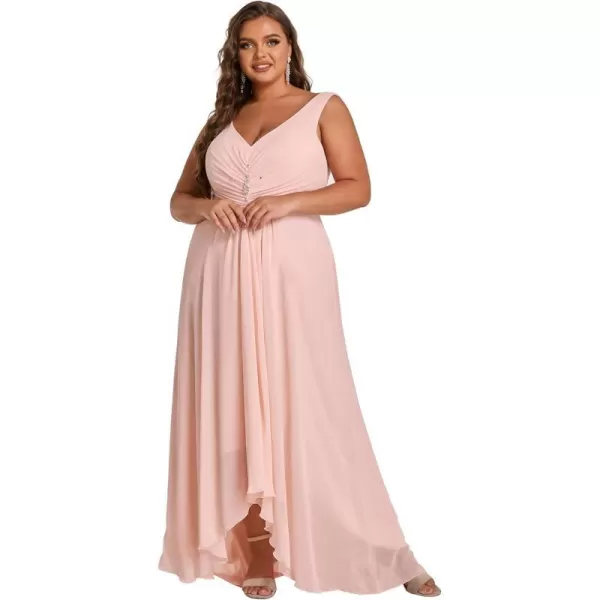 EverPretty Womens VNeck HighLow Wedding Party Bridesmaid Dresses Plus Size 09983Pink