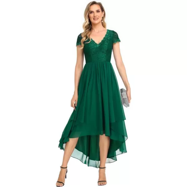 EverPretty Womens VNeck Short Sleeves High Low ALine Chiffon Evening Dresses 0139AUSADark Green