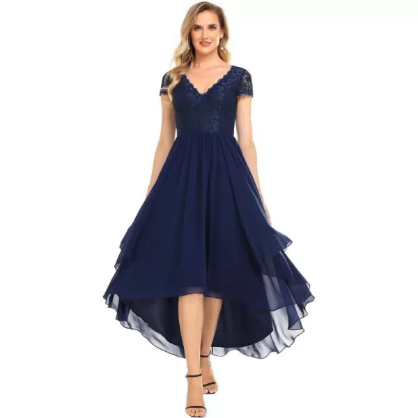 EverPretty Womens VNeck Short Sleeves High Low ALine Chiffon Evening Dresses 0139AUSANavy Blue