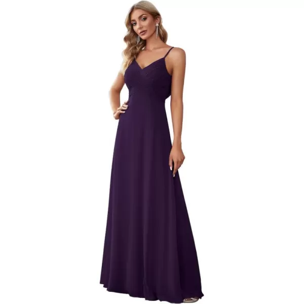 EverPretty Womens VNeck Sleeveless Front Ruched Maxi ALine Wedding Guest Dresses 80026Dark Purple