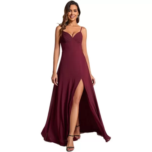 EverPretty Womens VNeck Spaghetti Straps Pleated Bridesmaid Dress 02109Burgundy