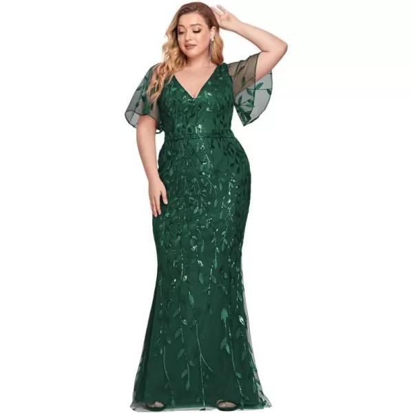 EverPretty Womens VNeck Sparkly Embroidery Formal Dresses Plus Size Sequin Mother of The Bride Dresses 0692PZUSADark Green