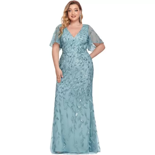 EverPretty Womens VNeck Sparkly Embroidery Formal Dresses Plus Size Sequin Mother of The Bride Dresses 0692PZUSADemin Blue