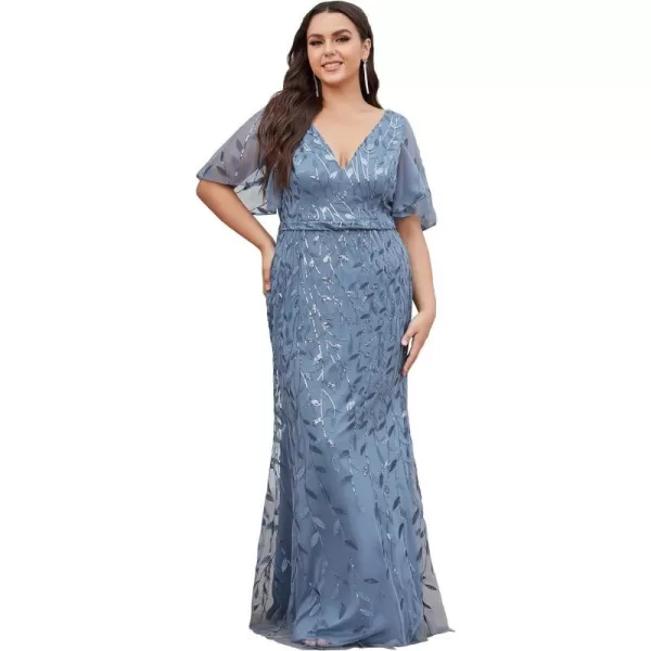 EverPretty Womens VNeck Sparkly Embroidery Formal Dresses Plus Size Sequin Mother of The Bride Dresses 0692PZUSADusty Blue